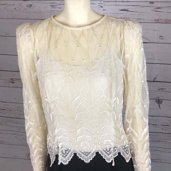 Vintage Cachet By Bari Protas dress with Embroidered lace black cream size 9-10 - Picture 6 of 12